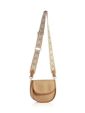 Shiraleah Tan Woven Crossbody with Patterned Strap
